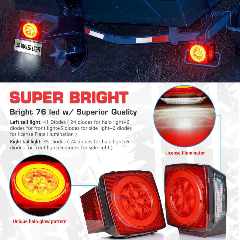 LINKITOM New Halo Submersible LED Trailer Light, Super Bright Brake Stop Turn Tail License Lights for Camper Truck RV Boat Snowmobile Under 80" Inch - Image 2